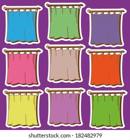 set of nine colorful blank emblems, hand drawn cartoon game design elements, with empty space for your text or sign here 