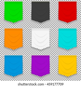 Set of nine colorful bright banners with folds. Vector, template, isolated, eps 10.