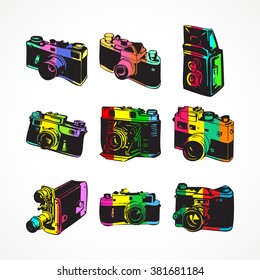 Set of nine colorful camera. vector illustration