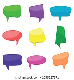 Set of nine colorful cartoon comic balloons speech bubbles without phrases. Vector illustration.