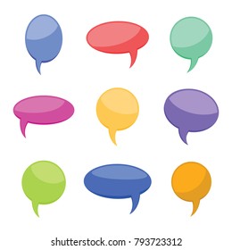 Set of nine colorful cartoon comic balloons speech bubbles without phrases and with shadow. Vector illustration.