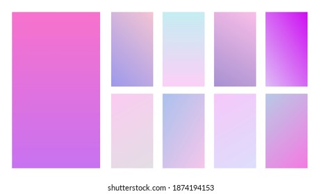 Set of nine colorful gradient backgrounds. Collection of gradients for smartphones screen and mobile apps. Vector illustration.