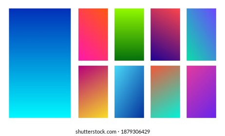 Conjunto de nueve fondos de degradado coloridos. Colección de degradados para pantallas de smartphones y aplicaciones móviles. Ilustración vectorial.