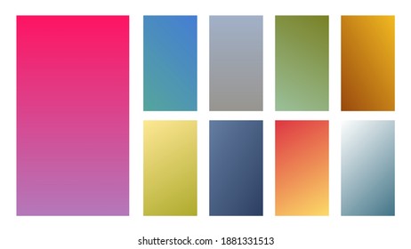 Conjunto de nueve fondos de degradado coloridos. Colección de degradados para pantallas de smartphones y aplicaciones móviles. Ilustración vectorial.