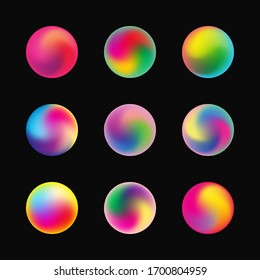 set nine colorful gradients in the form ball  neon colors  black background  
stock vector illustration EPS 10 
