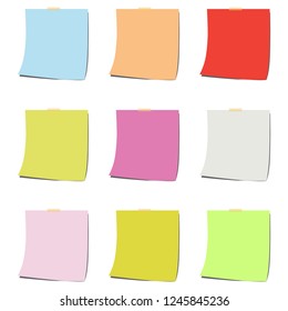 Set of nine colorful note paper isolated on white background.EPS file available