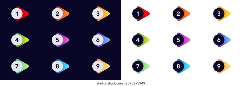 A set of nine colorful numbered icons displayed in two different styles. perfect for creative projects.