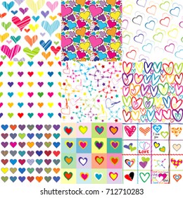 Set of nine colorful patterns for Valentines day