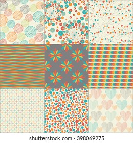 Set of nine colorful seamless pattern