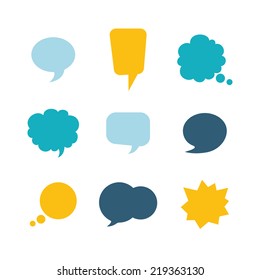 Set of nine colorful speech bubbles. Vector