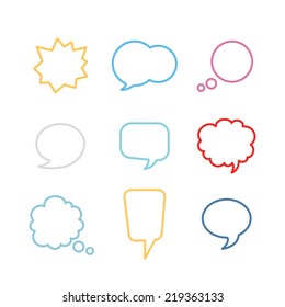 Set of nine colorful speech bubbles. Vector