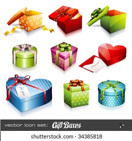 set of nine colorful vector gift boxes