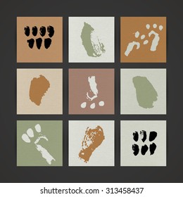 Set of Nine Creative Paper Cards. Hand Drawn Ink Textures. Vector.