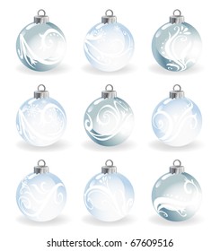 Set of nine cristal decorative balls made of glass, vector illustration