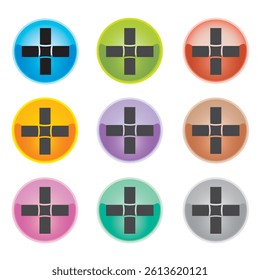 Set of Nine Cross Icons in Circles Vector Design Multicolored