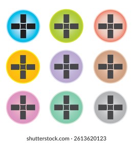 Set of Nine Cross Icons in Circles Vector Design Multicolored