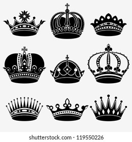 Set of nine crown on the white background