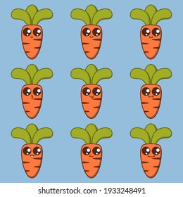 Set of nine cute carrots with defferent smiles on blue background