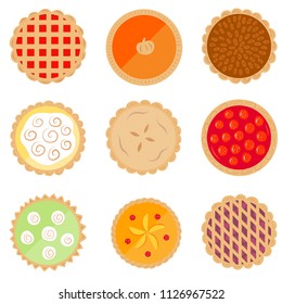 Set of nine cute, colorful pie vector icons