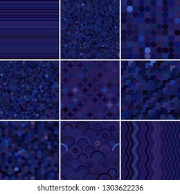 Set with nine dark blue seamless abstract geometric pattern, vector illustration