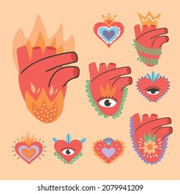 conjunto de nueve corazones decorados