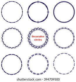 Set of nine decorative circles on a white background