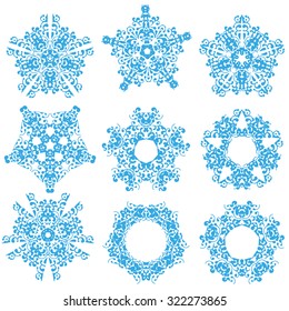 set of nine decorative round blue patterns