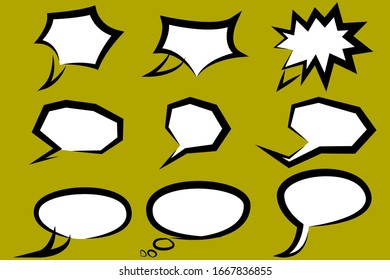 A set of nine dialog icons for comics. Empty spaces for comic book-style labels. Vector illustration.