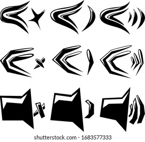 A set of nine different abstract icons. A set of different variations of sound icons. Vector illustration.
