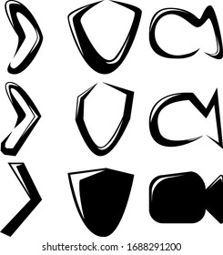 A set of nine different abstract icons. A set of different variations of the camera, direction arrow and protection icon. Vector illustration.