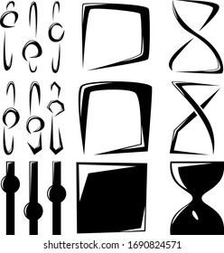 Un conjunto de nueve íconos abstractos diferentes. Un conjunto de diferentes variaciones de horneado, parada y música. Ilustración vectorial.