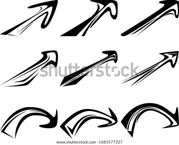 A set\
of nine different abstract icons. A set of different variations of\
designer direction arrows. Vector\
illustration.