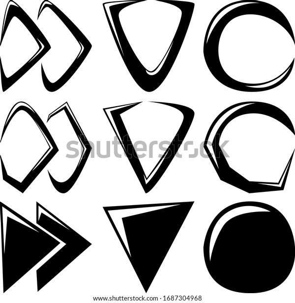 A set of nine different abstract icons. A\
set of different variations of the design direction arrows and the\
record icon. Vector\
illustration.