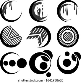 A set of nine different abstract images of the moon, planets, and other satellites. Vector illustration.