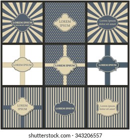 Set of nine different backgrounds with vintage frames for your text, vector illustration.