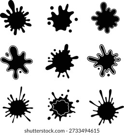 Set von neun verschiedenen schwarzen Tintenspritzer auf weißem Hintergrund für Grafikdesign