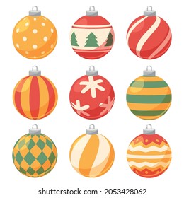 Set of nine different christmas decorations balls