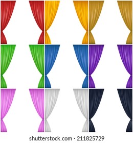 A set of nine different colored drapes (red, yellow, brown, green, blue, purple, pink, black and white). Eps 10 Vector.