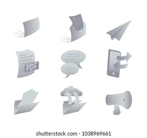 Set of nine different communication icons. Gradient vector illustration.