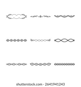 A set of nine different decorative dividers and borders in black on a white background.