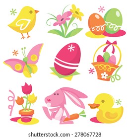 A set of nine different easter and spring related stock vector illustration design elements.