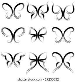 A set of nine different forms of butterflies