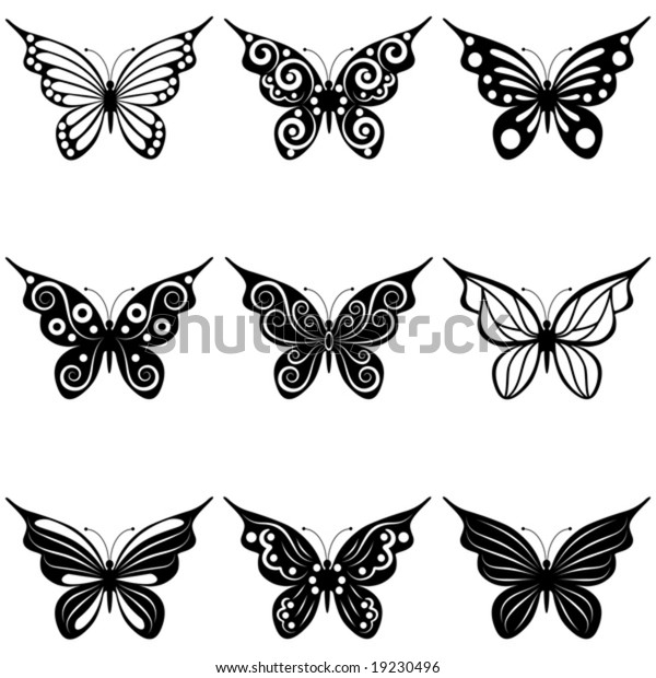 Set Nine Different Forms Butterflies Stock Vector (Royalty Free ...