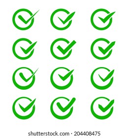 Set of nine different grey and white vector check marks or ticks in boxes conceptual of confirmation acceptance positive passed voting agreement true or completion of tasks on a list