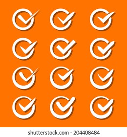 Set of nine different grey and white vector check marks or ticks in boxes conceptual of confirmation acceptance positive passed voting agreement true or completion of tasks on a list