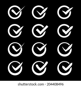 Set of nine different grey and white vector check marks or ticks in boxes conceptual of confirmation acceptance positive passed voting agreement true or completion of tasks on a list