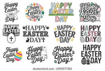 A set of nine different Happy Easter Day designs, perfect for print-on-demand apparel, home decor, or other merchandise.