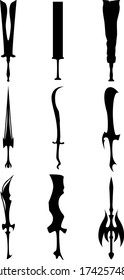 Eine Reihe von neun verschiedenen Arten von mittelalterlichen und Spiel Schwertern. Illustration für verschiedene Zwecke von Ikonen, Broschüren, Bannern, Logos. Vector-Abbildung.