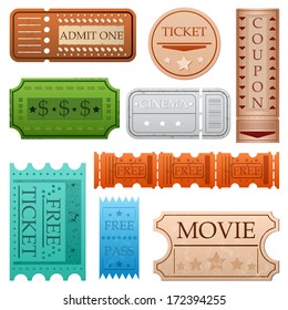 Set of nine different vintage tickets. Some of them includes grunge texture.