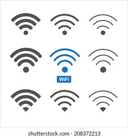 Set of nine different wireless and icons for design. Vector Illustration. 